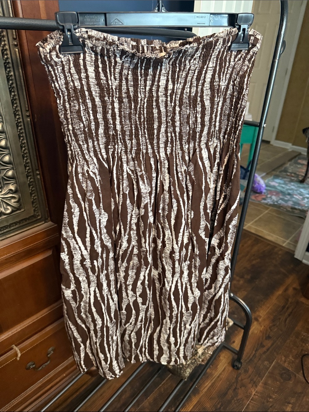 Madison Brown and Cream Smocked Strapless Maxi Skirt 105